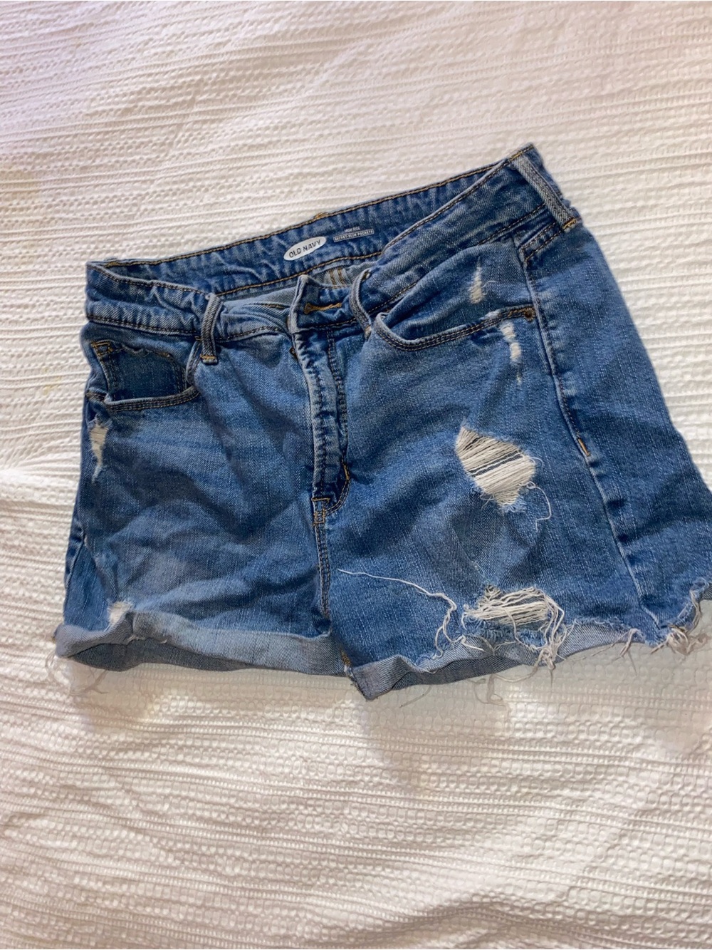 Old Navy Medium Blue Ripped Denim Cutoff Shorts